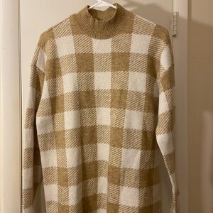 LOFT Beige and Cream Plaid Turtleneck Sweater